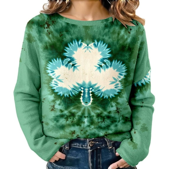 Women's Oversized Sweaters 2026 St. Patrick's Day Shamrock Graphic Knit Sweatshirts Long Sleeve Round Neck Y2k Spring Tops