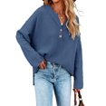 thumbnail image 1 of Fall Winter Women Long Sleeve V-neck Cable Knit Sweater Button Pullover, 1 of 5
