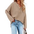 thumbnail image 1 of Fall Winter Women Long Sleeve V-neck Cable Knit Sweater Button Pullover, 1 of 5