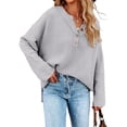 thumbnail image 1 of Fall Winter Women Long Sleeve V-neck Cable Knit Sweater Button Pullover, 1 of 4