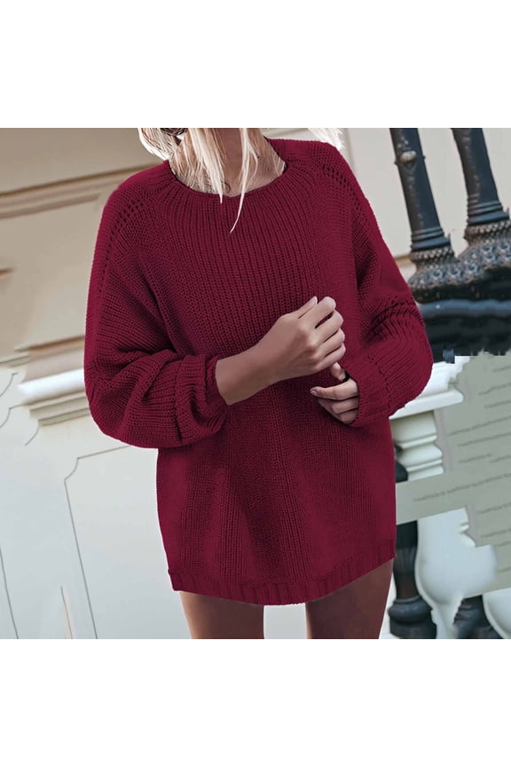 Women's Oversized Sweaters Batwing Sleeve Mock Neck Jumper Tops Chunky Knit Pullover Sweater Red S