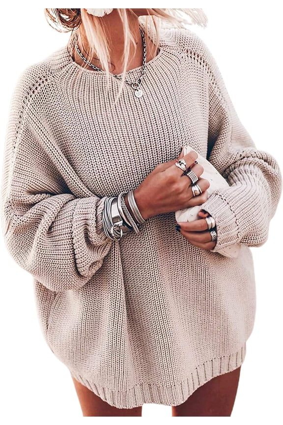 Women's Oversized Sweaters Batwing Sleeve Mock Neck Jumper Tops Chunky Knit Pullover Sweater