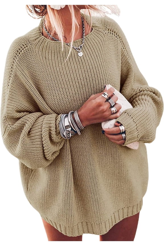 Women's Oversized Sweaters Batwing Sleeve Mock Neck Jumper Tops Chunky Knit Pullover Sweater