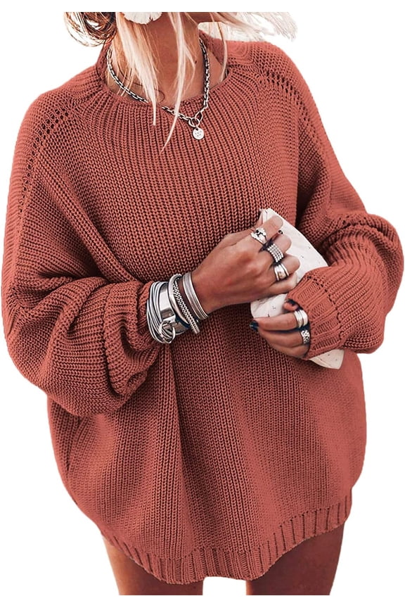 Women's Oversized Sweaters Batwing Sleeve Mock Neck Jumper Tops Chunky Knit Pullover Sweater