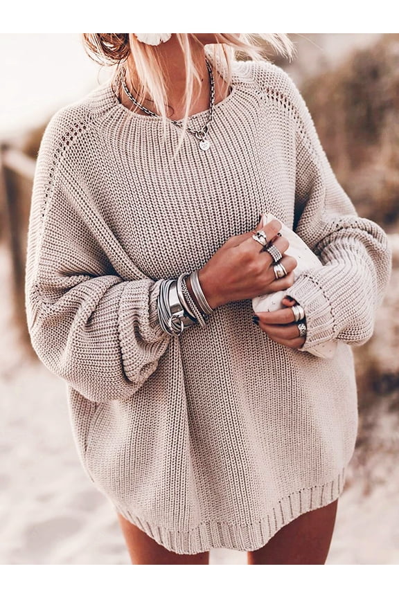 Women's Oversized Sweaters Batwing Sleeve Mock Neck Jumper Tops Chunky Knit Pullover Sweater