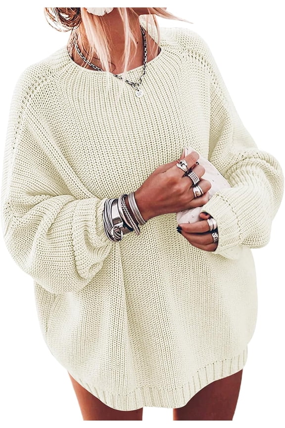 Women's Oversized Sweaters Batwing Sleeve Mock Neck Jumper Tops Chunky Knit Pullover Sweater
