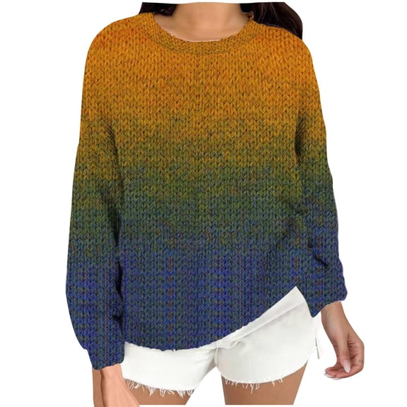 Women's Oversized Sweaters Colorful Striped Pullover Tops Chunky Knit Long Sleeve Crewneck Shirts