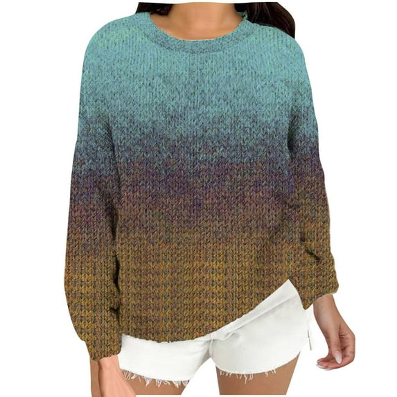 Women's Oversized Sweaters Colorful Striped Pullover Tops Chunky Knit Long Sleeve Crewneck Shirts