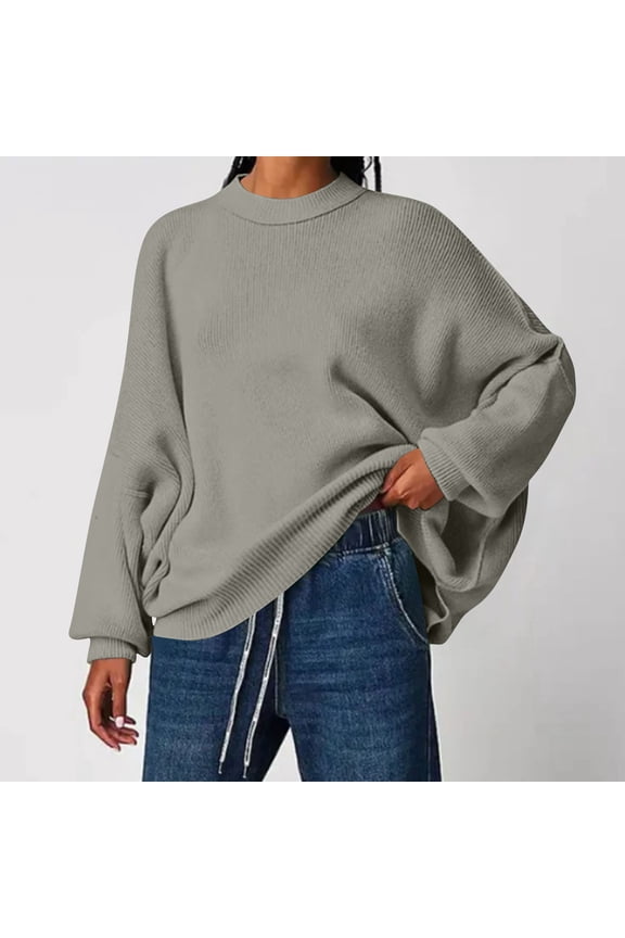 Women's Oversized Sweaters Cozy Batwing Pullover Fall Winter Trendy Jumper Tops Gray L