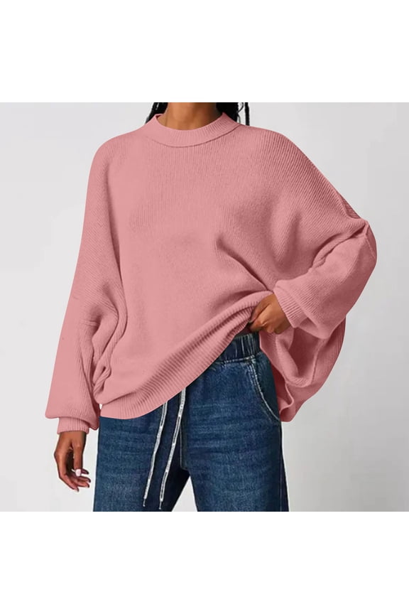 Women's Oversized Sweaters Cozy Batwing Pullover Fall Winter Trendy Jumper Tops Hot Pink L