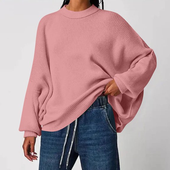 Women's Oversized Sweaters Cozy Batwing Pullover Fall Winter Trendy Jumper Tops Hot Pink S