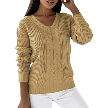 Women's Oversized Sweaters Fall Winter Casual Trendy Long Sleeve V-Neck Solid Cable Knit Sweater, S-5XL
