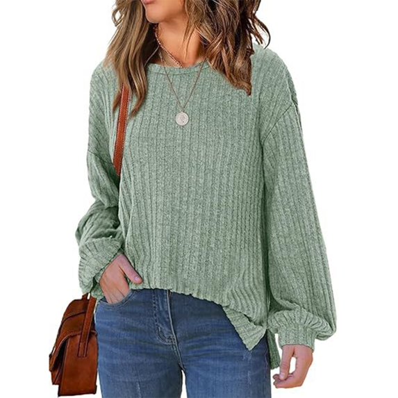 Women's Oversized Sweatshirt 2025 Fall Fashion Clothes Ribbed Corduroy Long Sleeve Going Out Pullover Tops 07-Light Green M