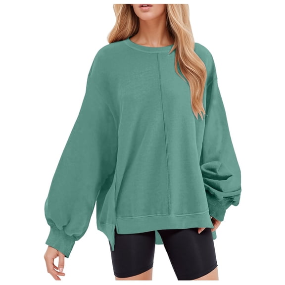 Women's Oversized Sweatshirt 2025 Lightweight Solid Long Sleeve Side Slit Pullover Tops Casual Y2k Loose Fit Tunic Blouses