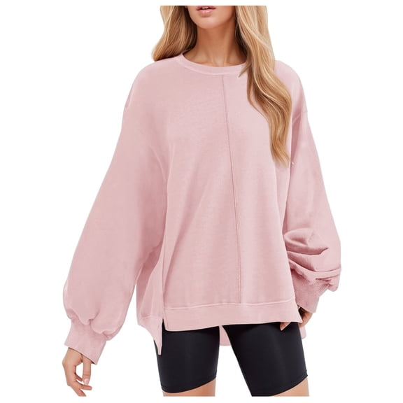Women's Oversized Sweatshirt 2025 Lightweight Solid Long Sleeve Side Slit Pullover Tops Casual Y2k Loose Fit Tunic Blouses