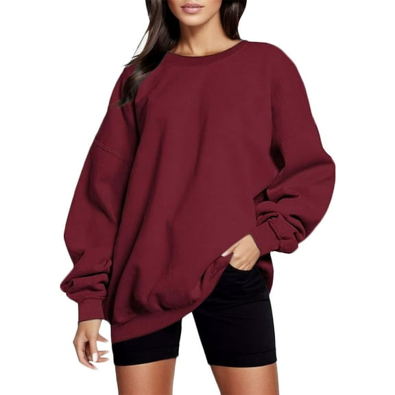 Women's Oversized Sweatshirt Crewneck Long Sleeve Loose Pullover Tops Fall Fashion Solid Color 2024 Winter Basic Shirts