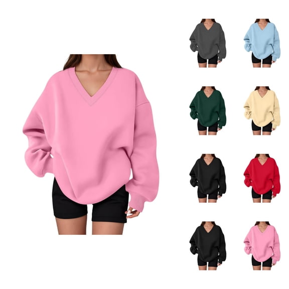 Women's Oversized Sweatshirt Fall Winter Casual V Neck Oversized Sweatshirts Pullover Tops