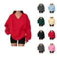 thumbnail image 1 of Women's Oversized Sweatshirt Fall Winter Casual V Neck Oversized Sweatshirts Pullover Tops, 1 of 5