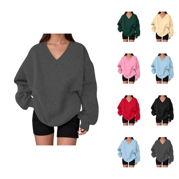 Women's Oversized Sweatshirt Fall Winter Comfort V Neck Loose Sweat Shirts Pullover Tops
