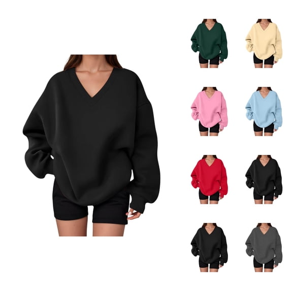 Women's Oversized Sweatshirt Fall Winter Comfort V Neck Loose Sweat Shirts Pullover Tops