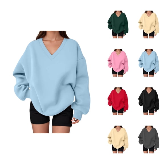Women's Oversized Sweatshirt Fall Winter Comfort V Neck Loose Sweat Shirts Pullover Tops