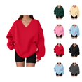 thumbnail image 1 of Women's Oversized Sweatshirt Fall Winter Comfort V Neck Loose Sweat Shirts Pullover Tops, 1 of 5