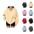 thumbnail image 1 of Women's Oversized Sweatshirt Fall Winter Comfort V Neck Loose Sweat Shirts Pullover Tops, 1 of 5