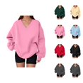 thumbnail image 1 of Women's Oversized Sweatshirt Fall Winter Comfort V Neck Loose Sweat Shirts Pullover Tops, 1 of 5