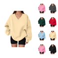 thumbnail image 1 of Women's Oversized Sweatshirt Long Sleeve Comfort V Neck Oversized Sweatshirts Pullover Tops, 1 of 5