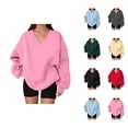 thumbnail image 1 of Women's Oversized Sweatshirt Long Sleeve Comfort V Neck Oversized Sweatshirts Pullover Tops, 1 of 5