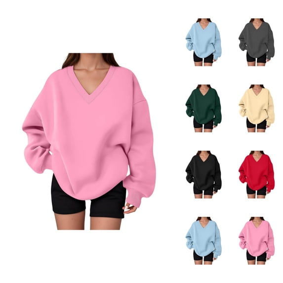 Women's Oversized Sweatshirt Long Sleeve Comfort V Neck Oversized Sweatshirts Pullover Tops