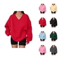 thumbnail image 1 of Women's Oversized Sweatshirt Fall Winter Comfort V Neck Oversized Sweat Shirts Pullover Tops, 1 of 5