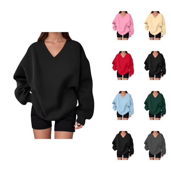 Women's Oversized Sweatshirt Fall Winter Comfort V Neck Oversized Sweat Shirts Pullover Tops