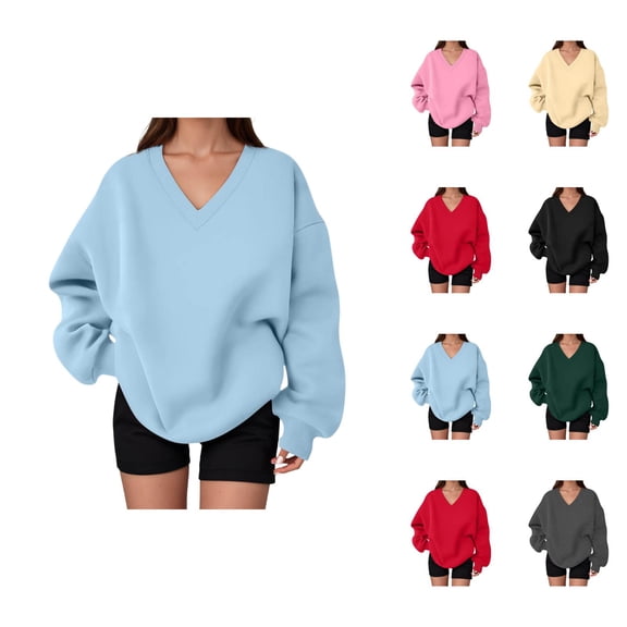 Women's Oversized Sweatshirt Fall Winter Comfort V Neck Oversized Sweat Shirts Pullover Tops