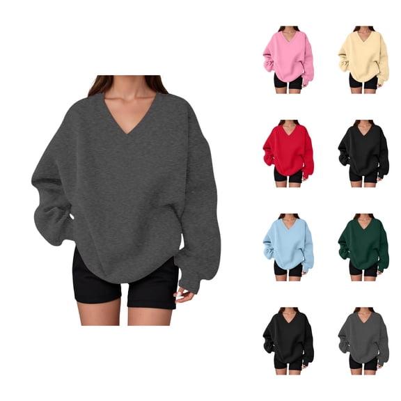 Women's Oversized Sweatshirt Fall Winter Comfort V Neck Oversized Sweat Shirts Pullover Tops