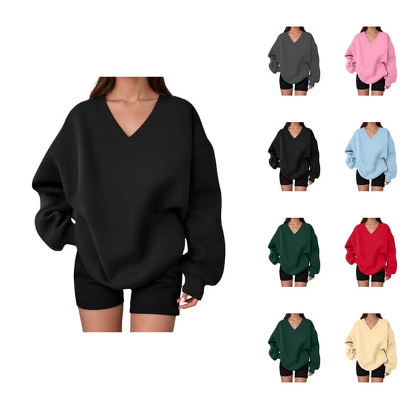 Women's Oversized Sweatshirt Fall Winter Cute V Neck Loose Sweat Shirts Pullover Tops