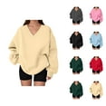 thumbnail image 1 of Women's Oversized Sweatshirt Fall Winter Cute V Neck Loose Sweat Shirts Pullover Tops, 1 of 5