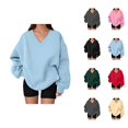 thumbnail image 1 of Women's Oversized Sweatshirt Fall Winter Cute V Neck Loose Sweat Shirts Pullover Tops, 1 of 5