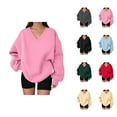 thumbnail image 1 of Women's Oversized Sweatshirt Fall Winter Cute V Neck Loose Sweat Shirts Pullover Tops, 1 of 5