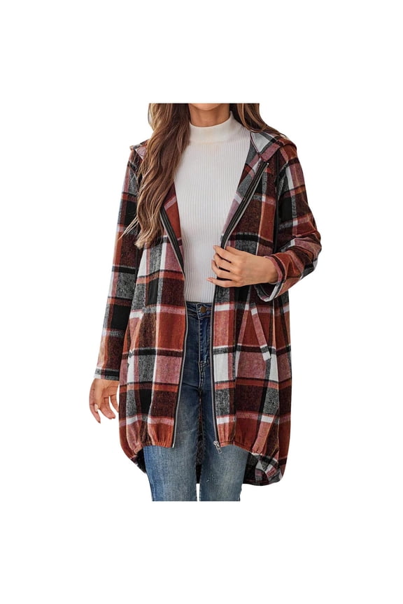 Plaid Hoodies Jackets for Women Zip Up Shackets Jackets Casual Long Sleeve Flannel Jacket Fall Outfits 2025