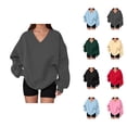 thumbnail image 1 of Women's Oversized Sweatshirt Long Sleeve Comfort V Neck Oversized Sweatshirts Pullover Tops, 1 of 5