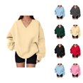 thumbnail image 1 of Women's Oversized Sweatshirt Long Sleeve Comfort V Neck Oversized Sweatshirts Pullover Tops, 1 of 5