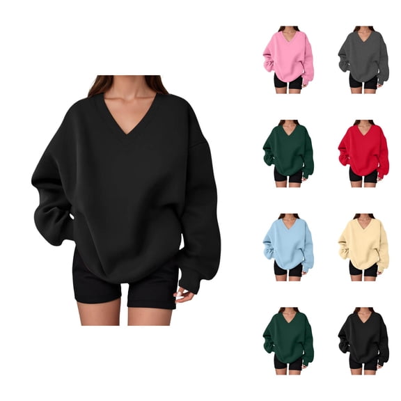 Women's Oversized Sweatshirt Long Sleeve Cute V Neck Loose Sweatshirts Pullover Tops