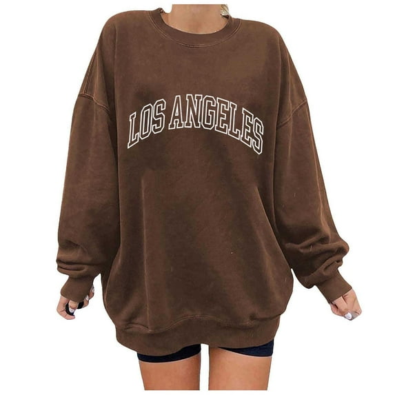Women's Oversized Sweatshirt Los Angeles Letter Printed Crewneck Long Sleeve Casual Loose Pullover Tops