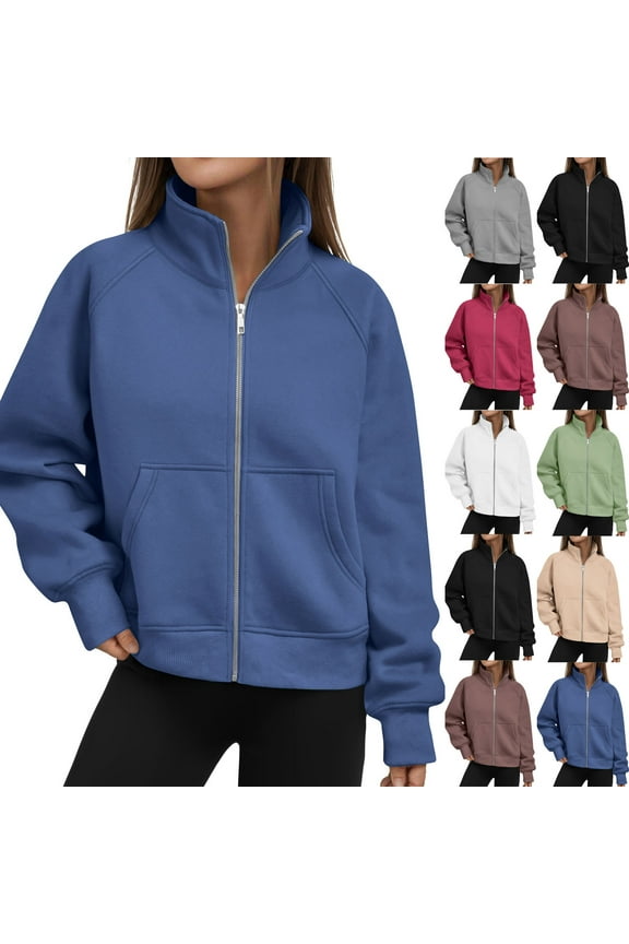 Women's Oversized Sweatshirt Pullover Tops Loose Solid Color Long Sleeve Casual Zipper Tops Blouse With Pocket Sweatshirt Jackets