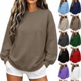 thumbnail image 1 of Women's Oversized Sweatshirt Solid Color Long Sleeve Crew Neck with Ribbed Back Cross Soft Casual Pullover for Lounge & Streetwear, 1 of 6