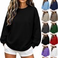 thumbnail image 1 of Women's Oversized Sweatshirt Solid Color Long Sleeve Crew Neck with Ribbed Back Cross Soft Casual Pullover for Lounge & Streetwear, 1 of 6