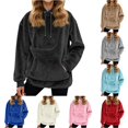 thumbnail image 1 of Women's Oversized Sweatshirt with Pet Pocket, Puppy Cat Kangaroo Pouch Hoodie, 1 of 5