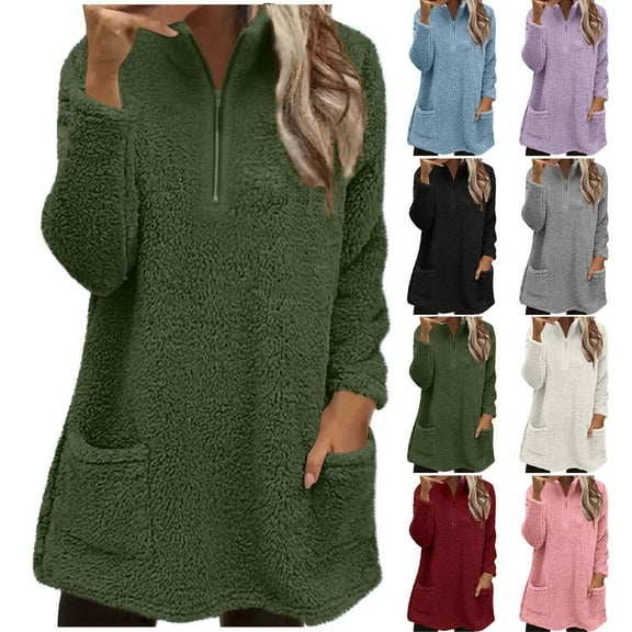 Women's Oversized Sweatshirts Crewneck Fleece-lined Long Sleeve Tunic Pullover Shirts Side Zipper Hoodies 2025 Fall Clothes Ndbuld ,Army Green,2XL