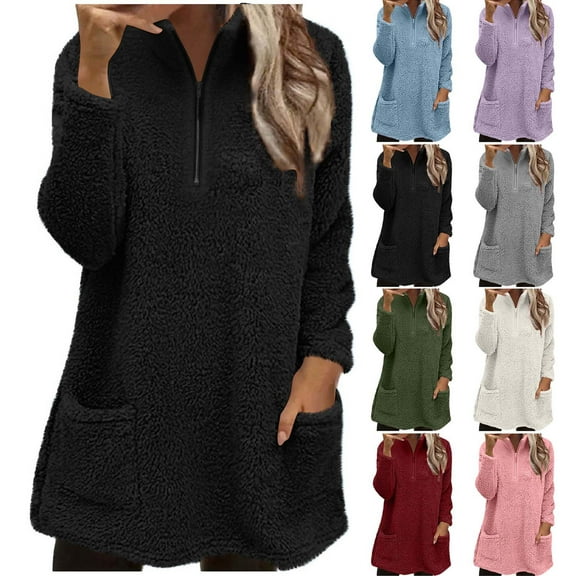 Women's Oversized Sweatshirts Crewneck Fleece-lined Long Sleeve Tunic Pullover Shirts Side Zipper Hoodies 2025 Fall Clothes Ndbuld ,Black,2XL